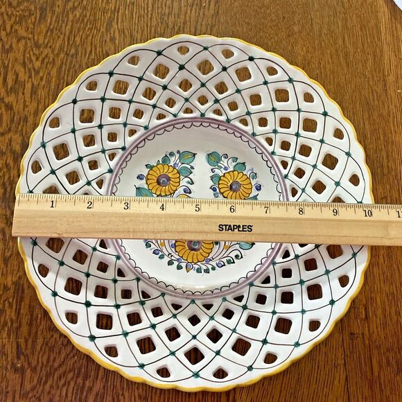 VTG Modra Art Pottery Plate Reticulated Woven Border Flowers 10.25” EUC - Picture 5 of 5